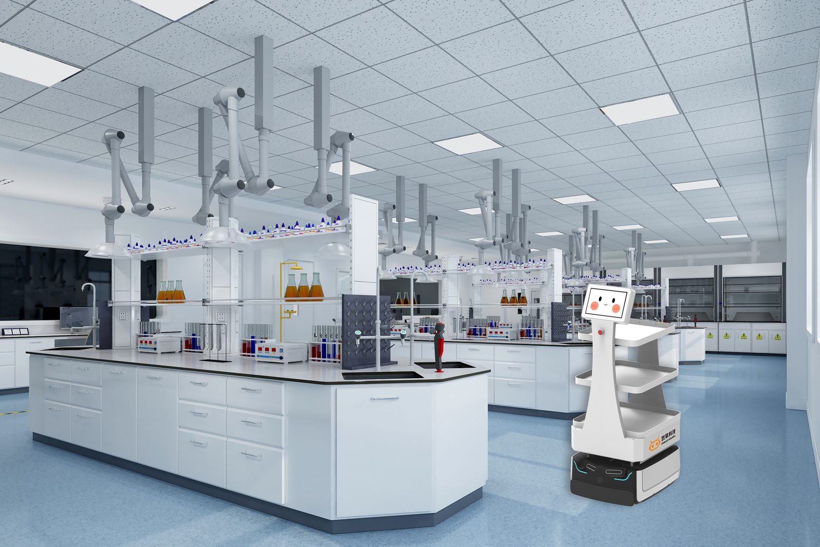 Laboratory specimen transport robot in operation